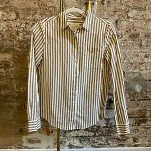 Sezane Tan and White Button Down Shirt with Stripes